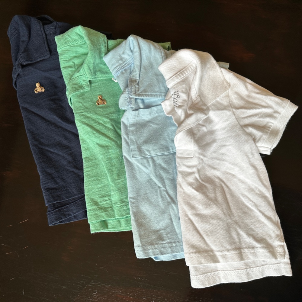 Set of Polo Shirts in Blue, Green, and White